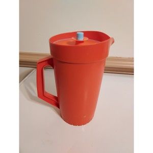 Orange Tupperware Pitcher With Orange Top/lid Blue Push Button Seal 800-10